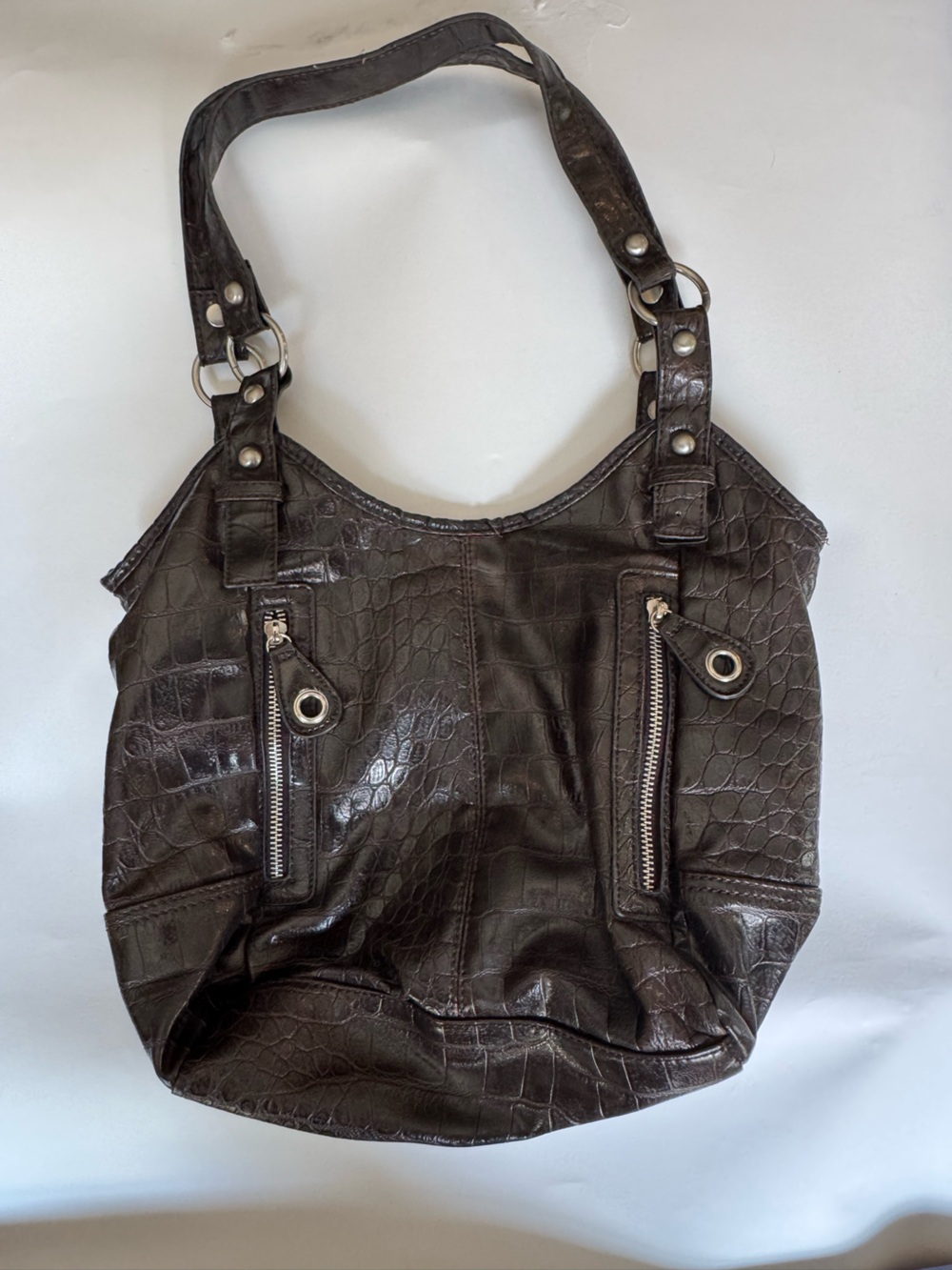 Bueno Brown Croc Sloughy Bag Faux Leather